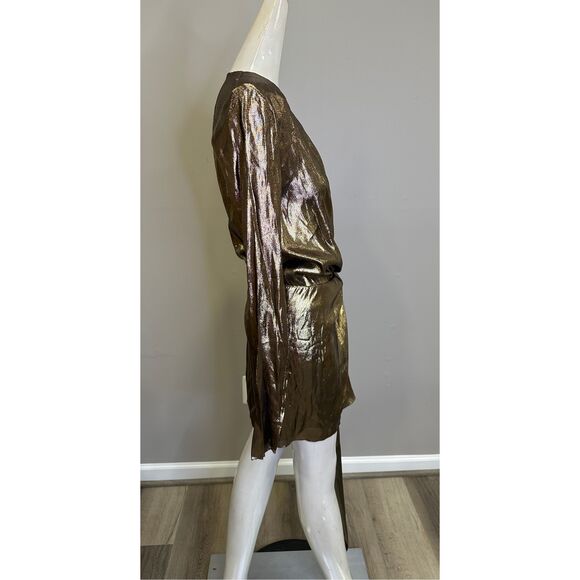 SAINT LAURENT WOMEN'S SILK LAME MINI DRESS IN GOLD SIZE 38 (6) $2995 - Picture 8 of 16